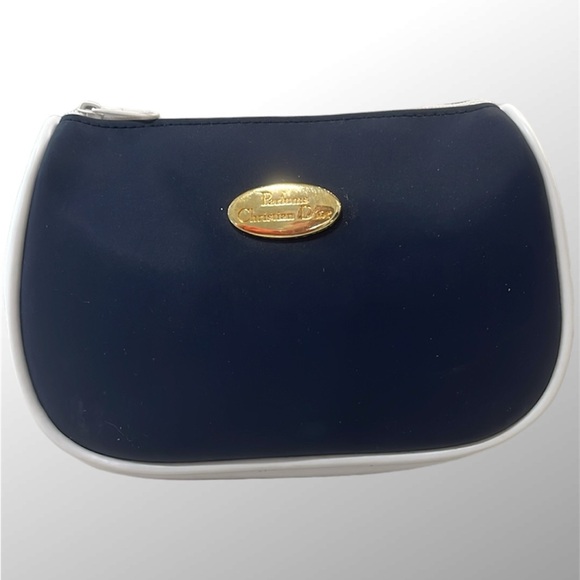 DIOR Navy and White Sateen Gold Medal Medallion Beauty Cosmetic Bag - Picture 11 of 11